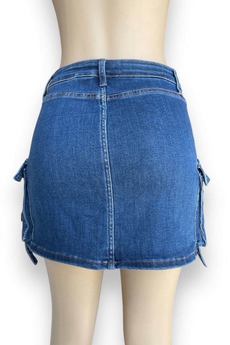 A Line Denim Cargo Skirt