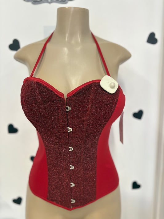 Red Glitter Corset Top #D6082