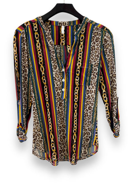 Y2K Striped Print Chiffon Blouse