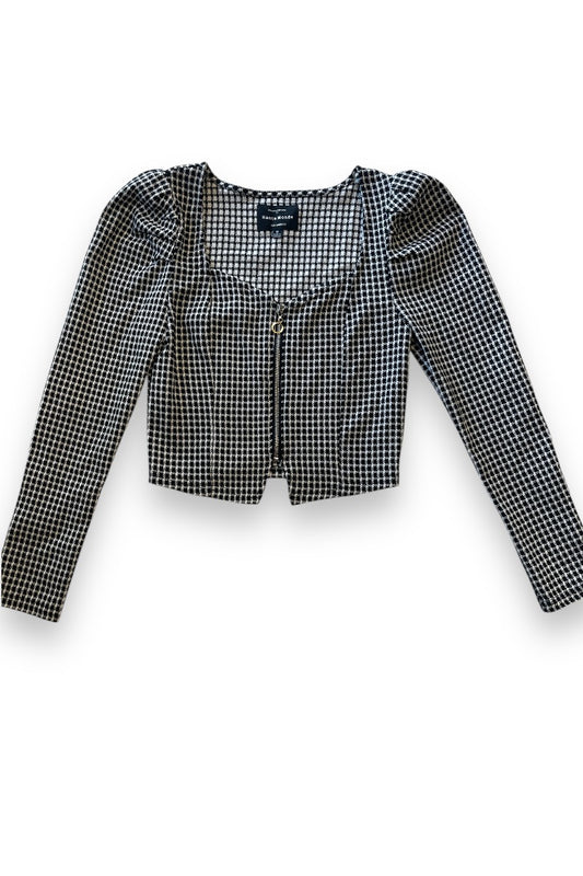 Houndstooth Zip Up Cropped Jacket