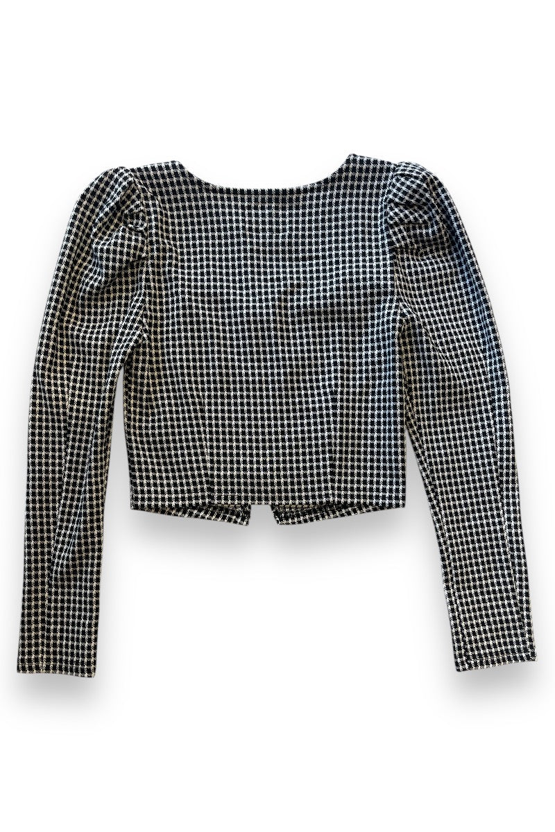 Houndstooth Zip Up Cropped Jacket