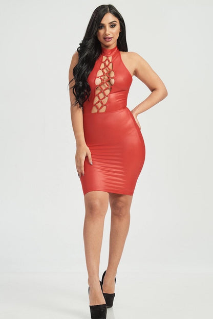 Criss Cross Mock Neck Shiny Dress