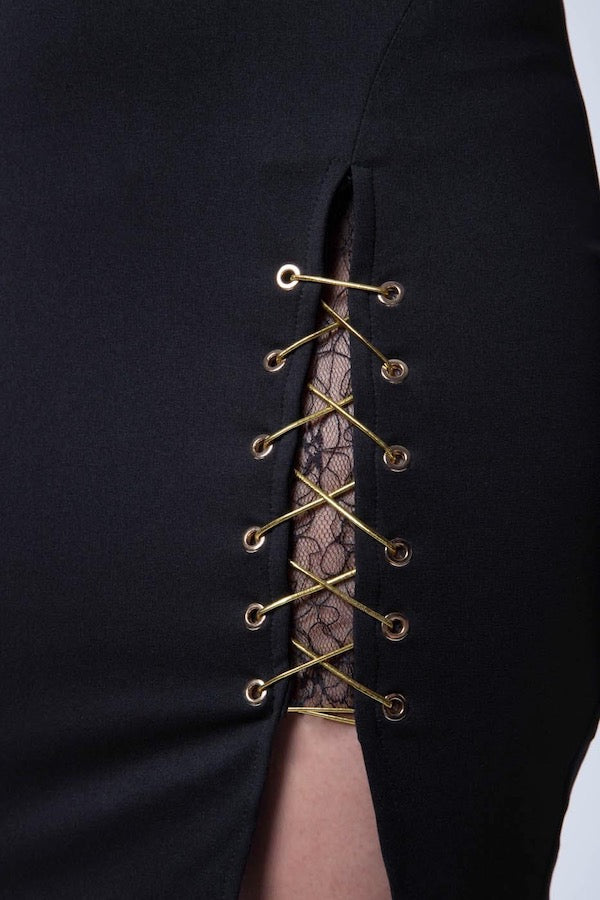 Gold Lace Up Detail Strings Dress