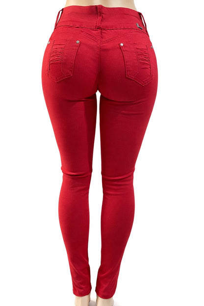 Red jeans on a white background