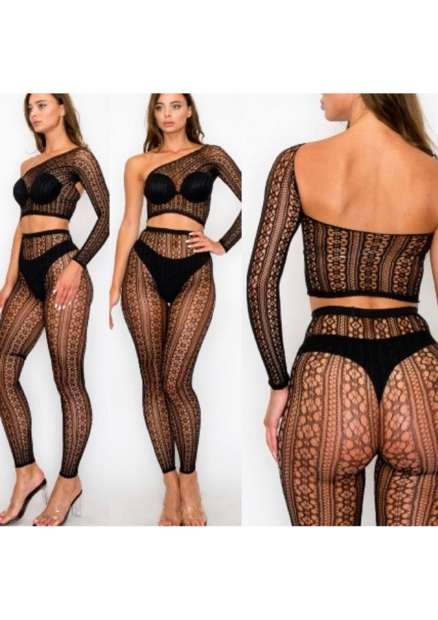 One Shoulder Bodystocking Set