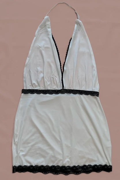 Knit Halter Babydoll with Lace