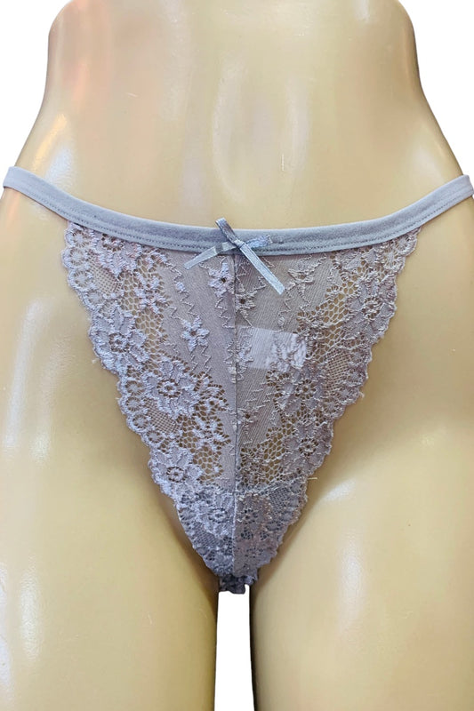 Lace thong on a mannequin with a white background