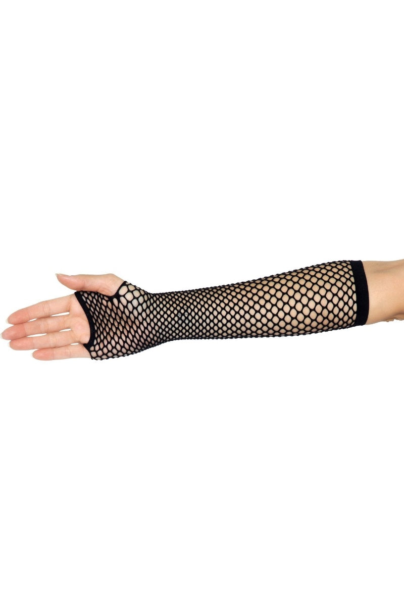 Black fishnet gloves on a white background