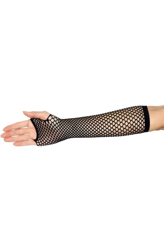 Black fishnet gloves on a white background