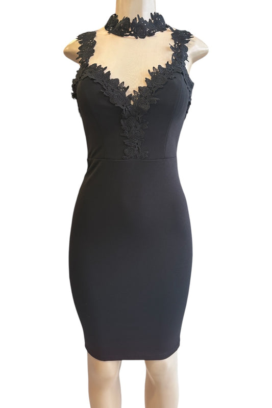 Lace Appliqué Illusion Midi Dress