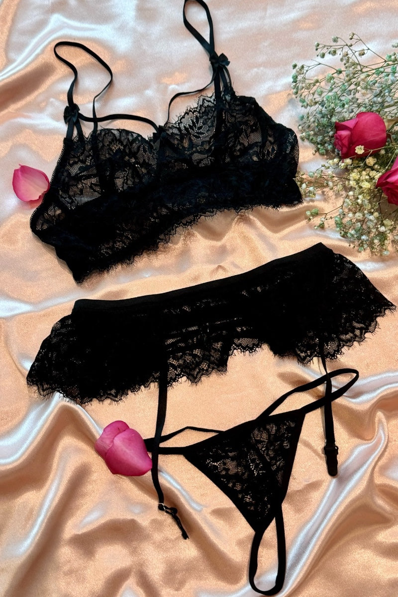 Lace Bralette and Garter Belt Set