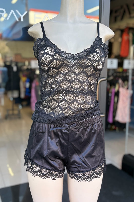 Lace Cami and Satin Short Set