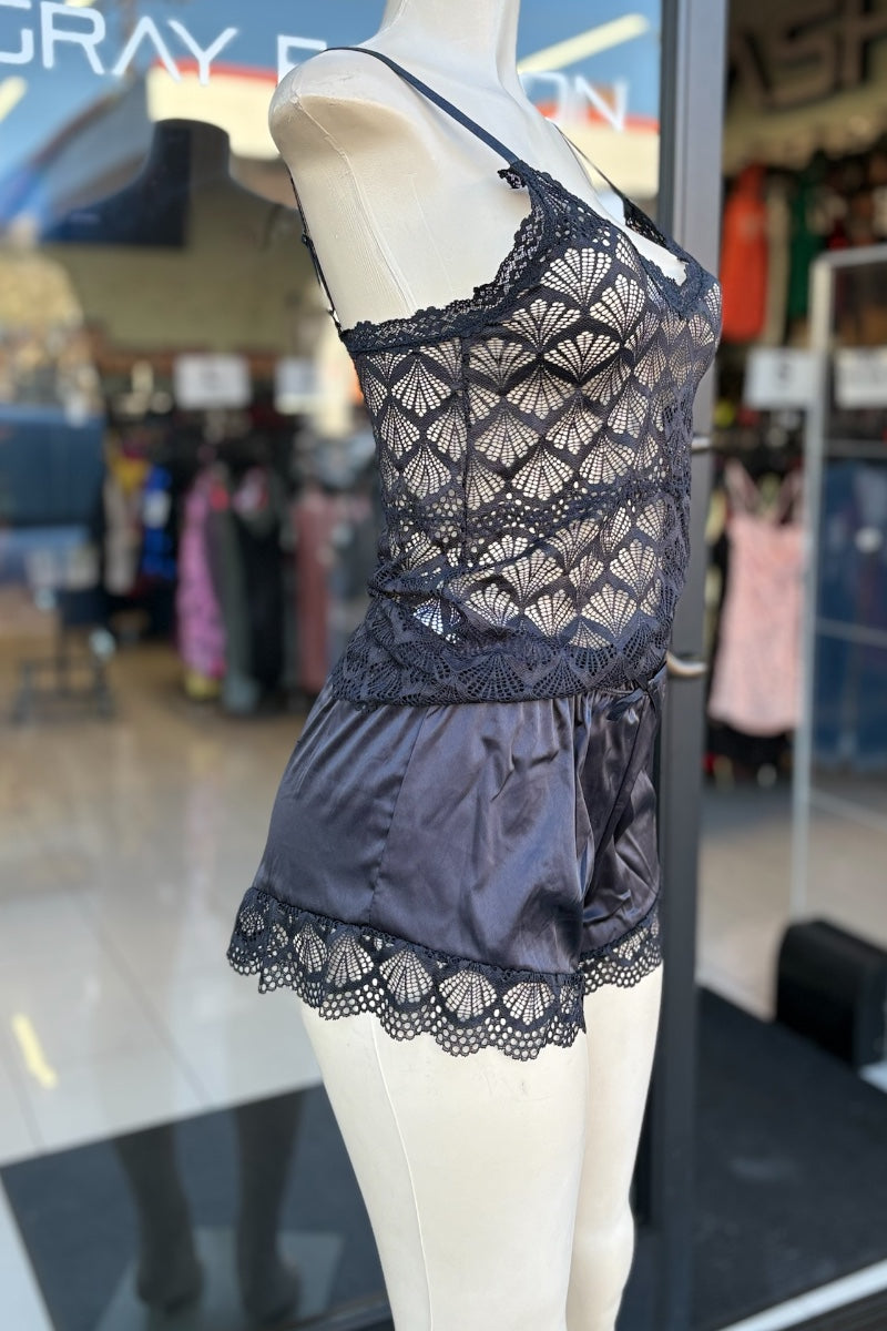 Lace Cami and Satin Short Set
