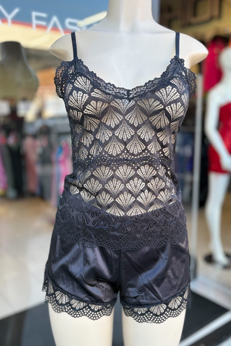 Lace Cami and Satin Short Set