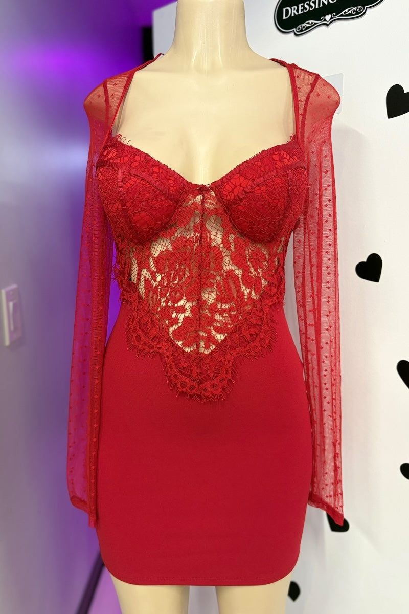 Red lace dress on a mannequin 
