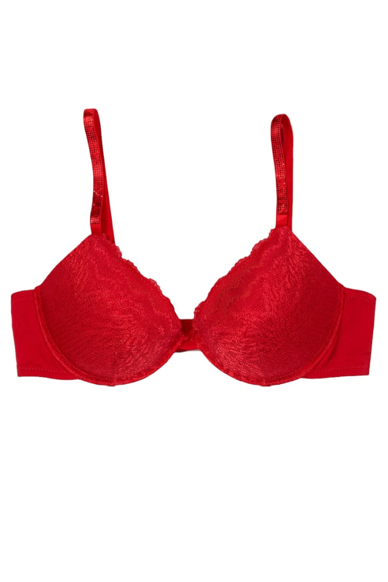 Red bra on a white background