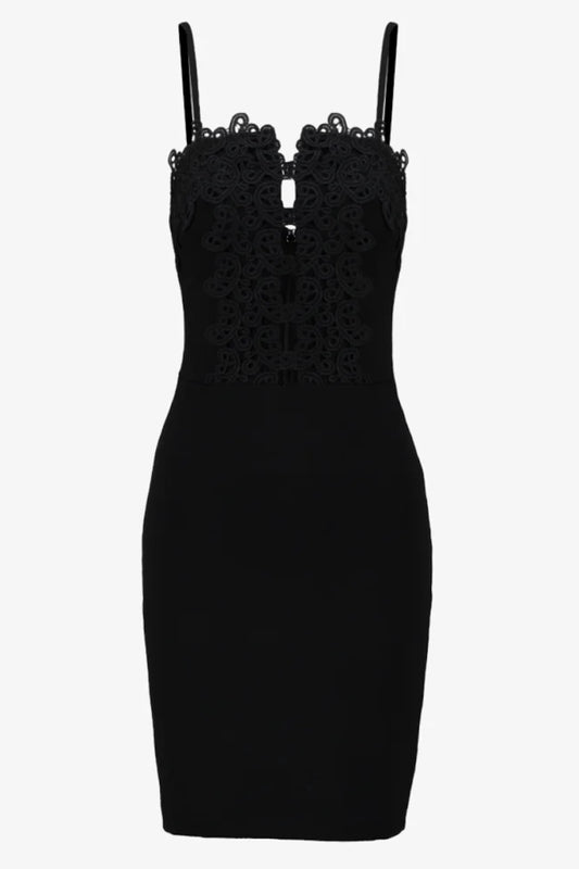 Black lace dress on a white background