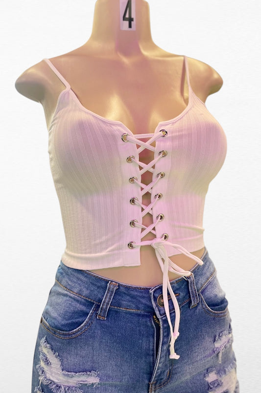 Lace Up Cropped Cami - White