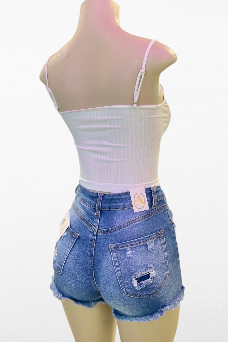 Lace Up Cropped Cami - White