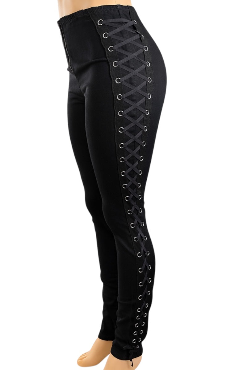 Black lace-up pants on a white background