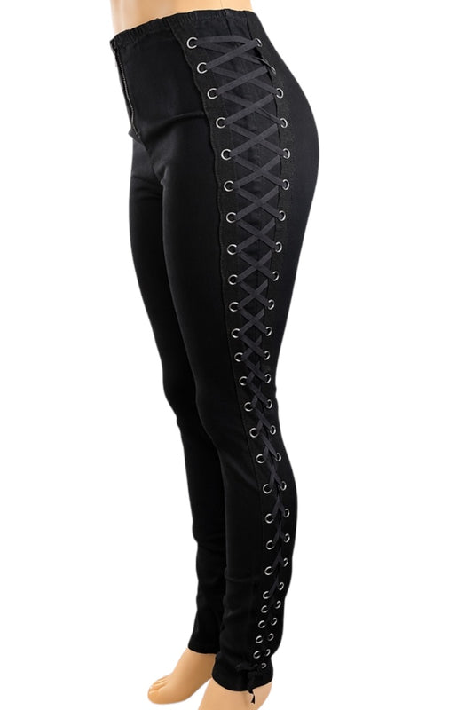 Black lace-up pants on a white background