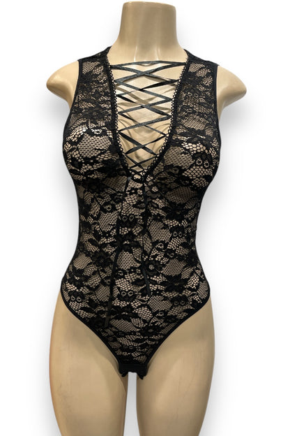 Lace Up Lace Teddy Bodysuit