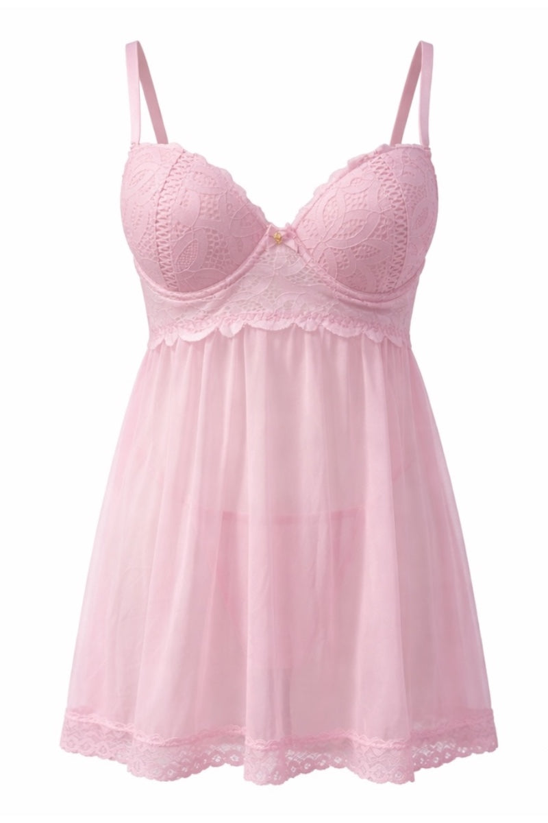 Pink lace nightgown on a white background