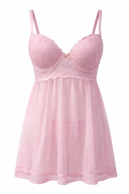 Pink lace nightgown on a white background