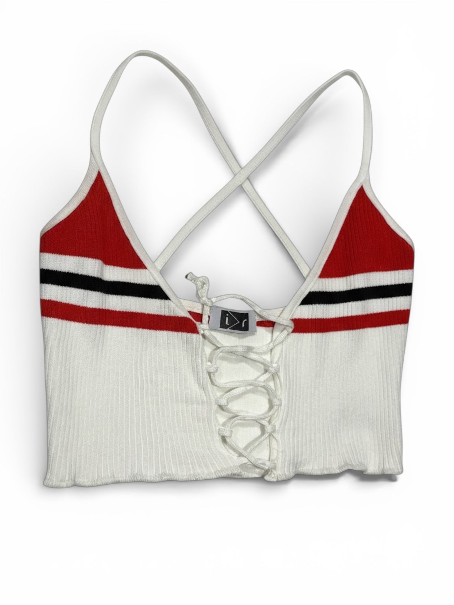 ribbed  top with red and black stripes on a white background