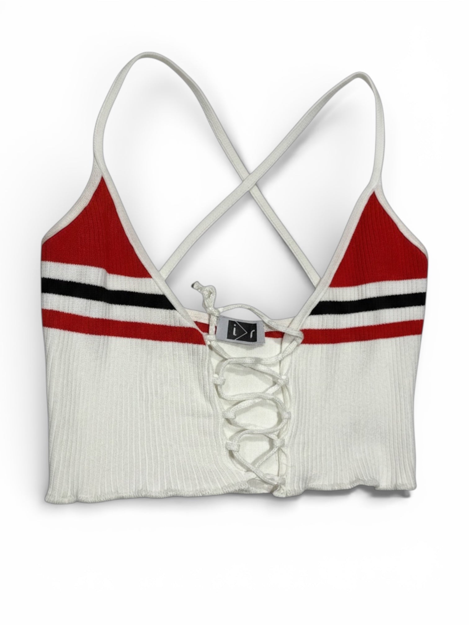 ribbed  top with red and black stripes on a white background