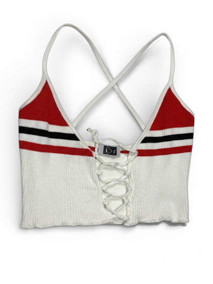 ribbed  top with red and black stripes on a white background