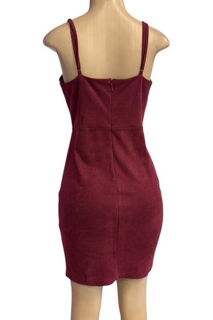 Wine dress on a mannequin against a white background