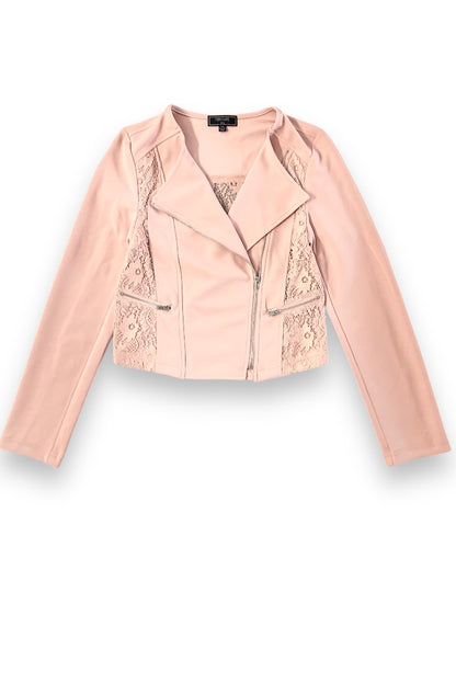 Lace and Crepe Zipper Jacket
