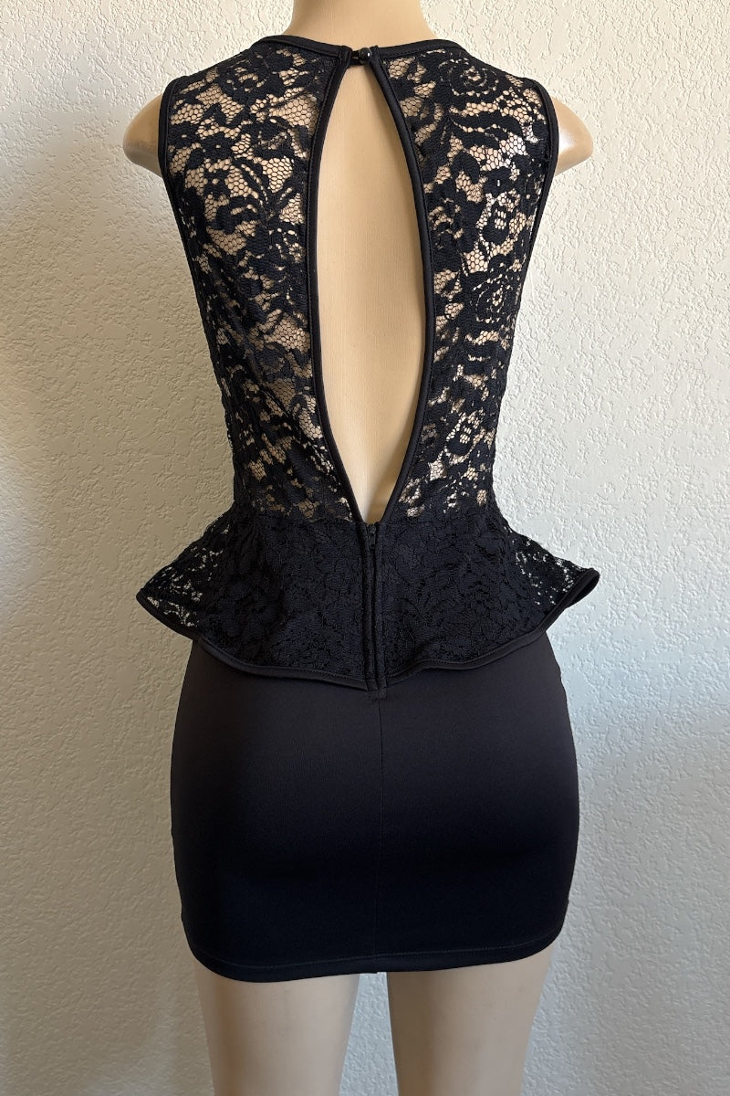 Laced Peplum Top Dress in black