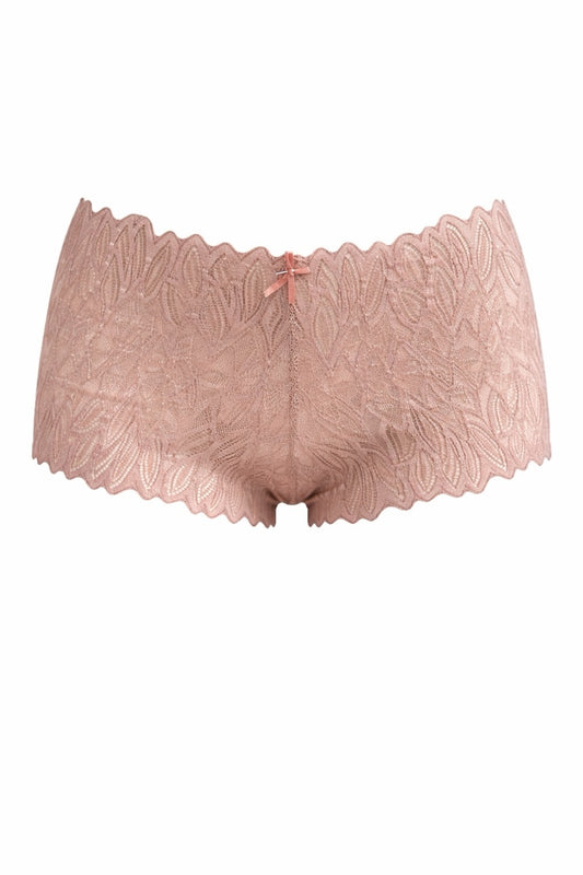 tan lace underwear on a white background