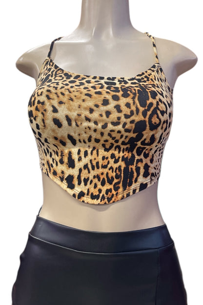 Leopard Print Lace Up Back Handkerchief Top