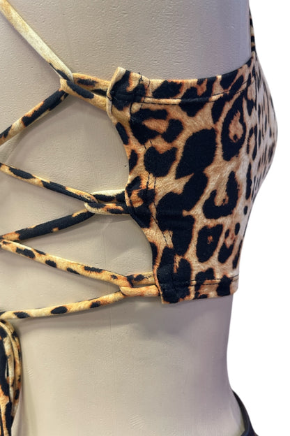 Leopard Print Lace Up Back Handkerchief Top
