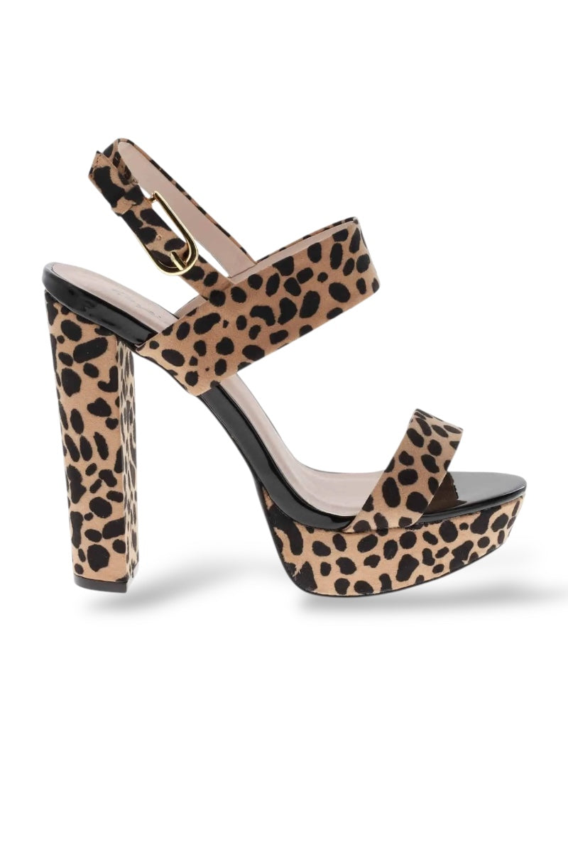 Leopard Print Sling Back Platform Chunky Heels