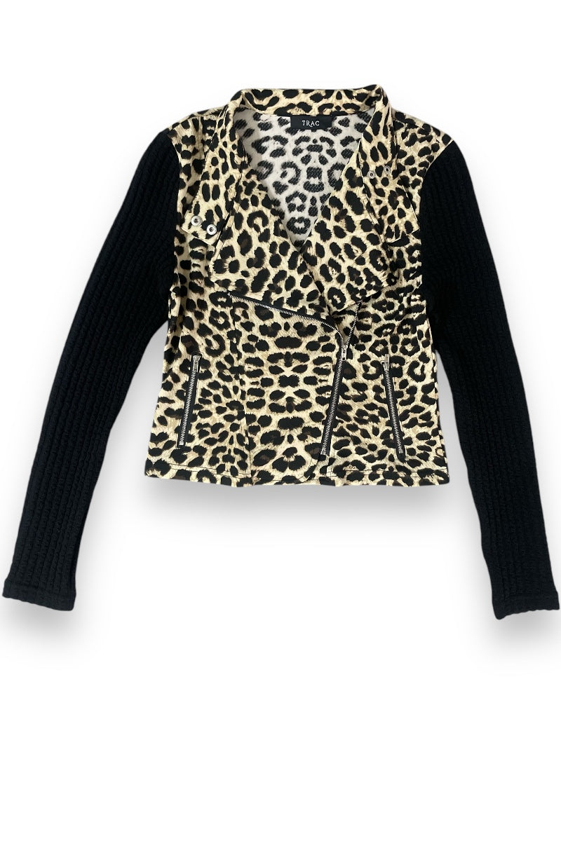 Leopard Print Zipper Biker Jacket