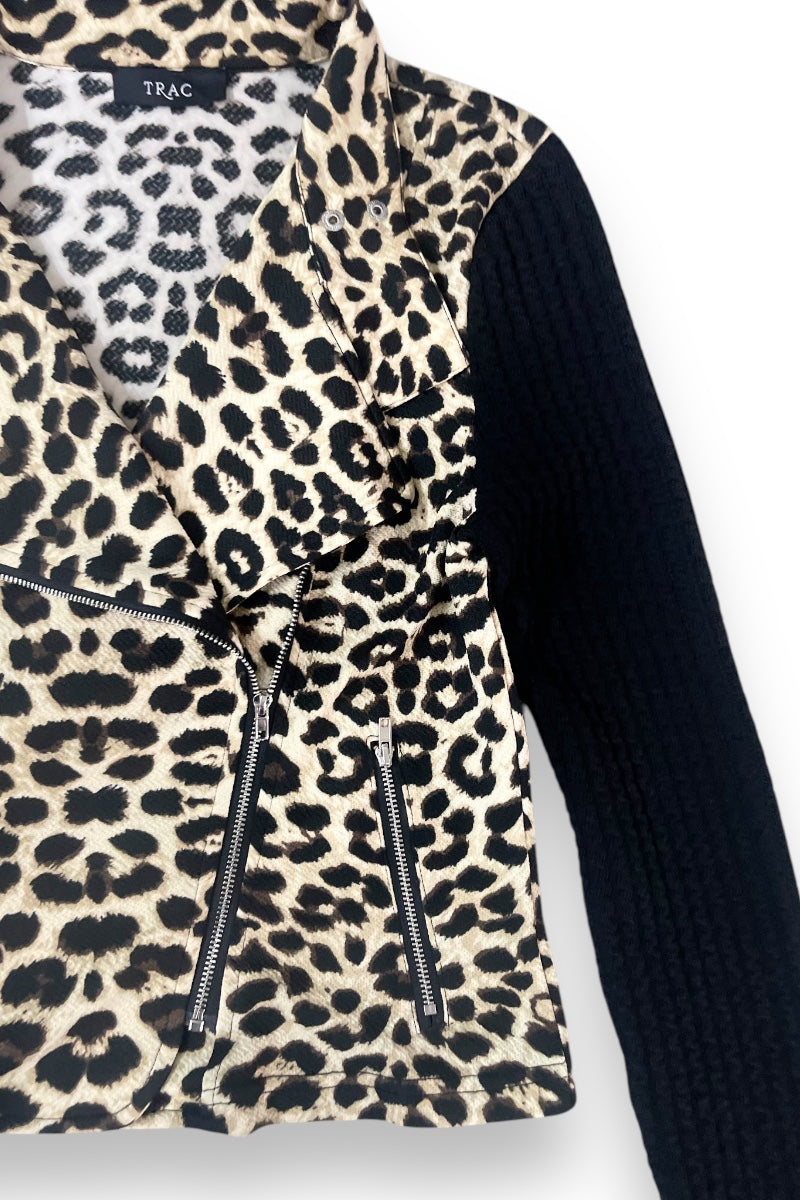 Leopard Print Zipper Biker Jacket