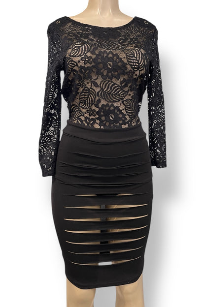 Long Sleeve Lace and Cut Out Dress