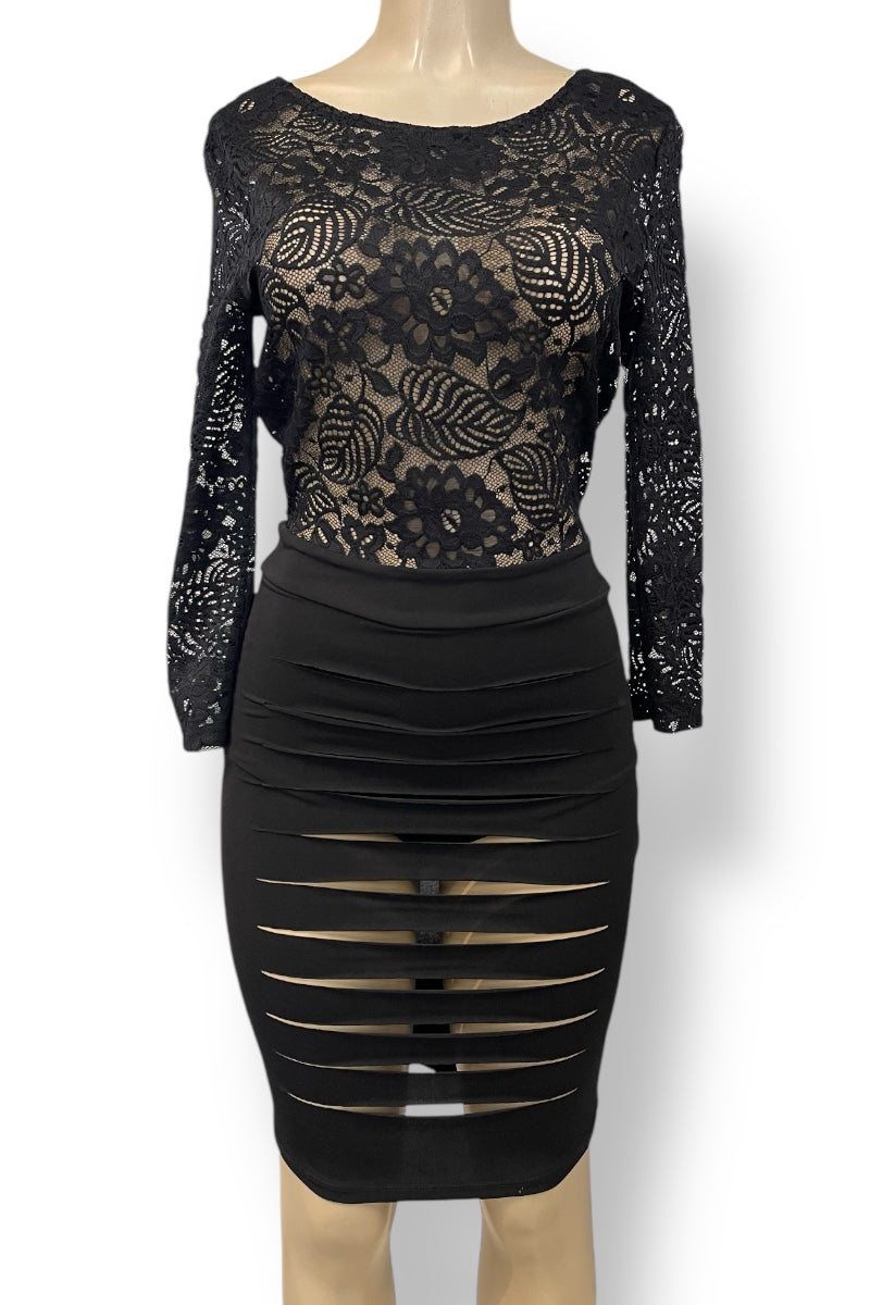 Long Sleeve Lace and Cut Out Dress
