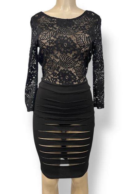 Long Sleeve Lace and Cut Out Dress