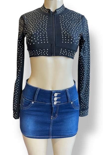 Long Sleeve Studded Zipper Top