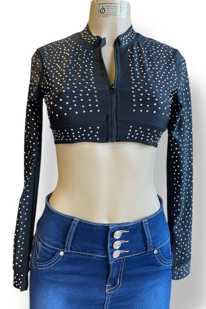 Long Sleeve Studded Zipper Top