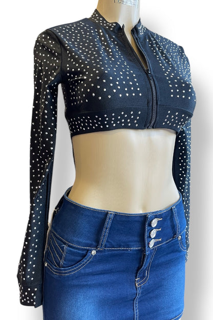Long Sleeve Studded Zipper Top