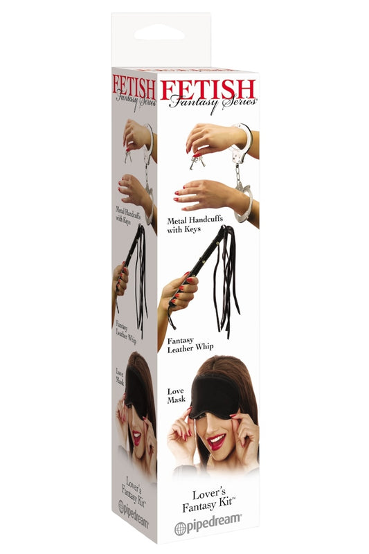 Product packaging for a 'Fetish Fantasy' kit with images of hands and faces on a white background.
