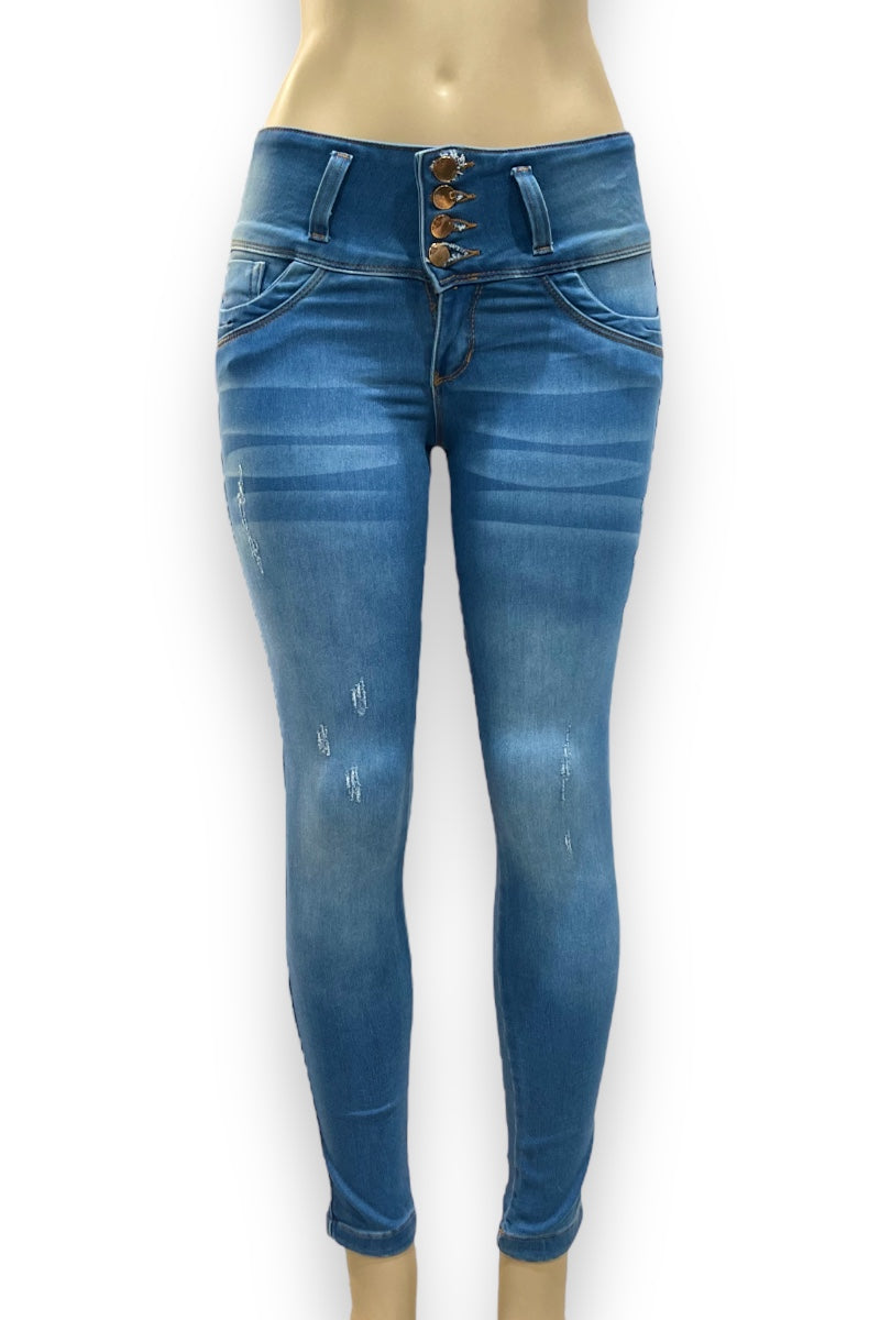 Medium Rise Scraped Push Up Jeans