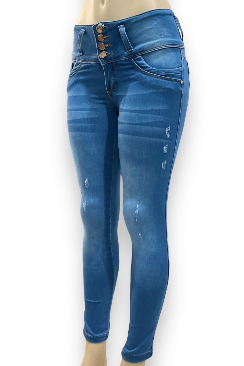 Medium Rise Scraped Push Up Jeans