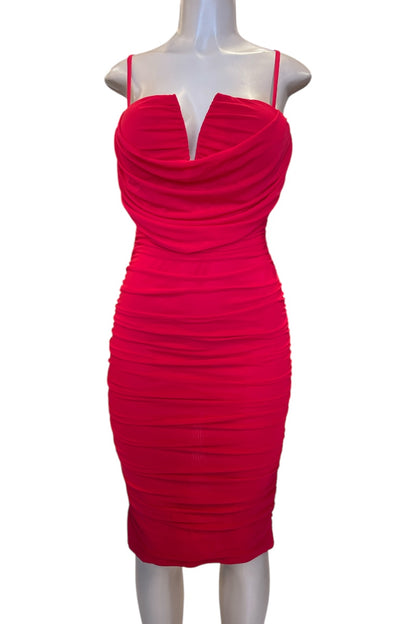 Mesh Back Slit Dress - Red